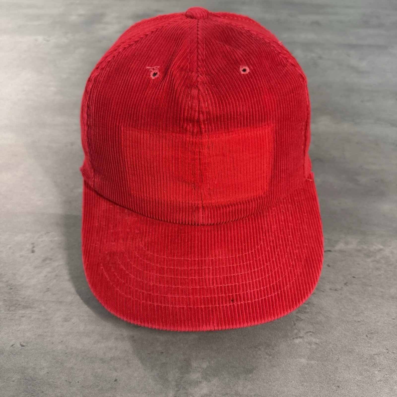 Vintage 80s Yupoong Red Corduroy Snapback Hat Trucker Cap Debadged Patch Farm